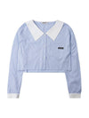 Women's Logo Patch Striped Crop Shirt Sky Blue - MIU MIU - BALAAN 1