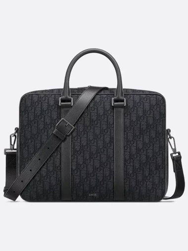 Men s Zipper Briefcase Oblique Jacquard Black 1ESBR180YKY H03E - DIOR - BALAAN 1