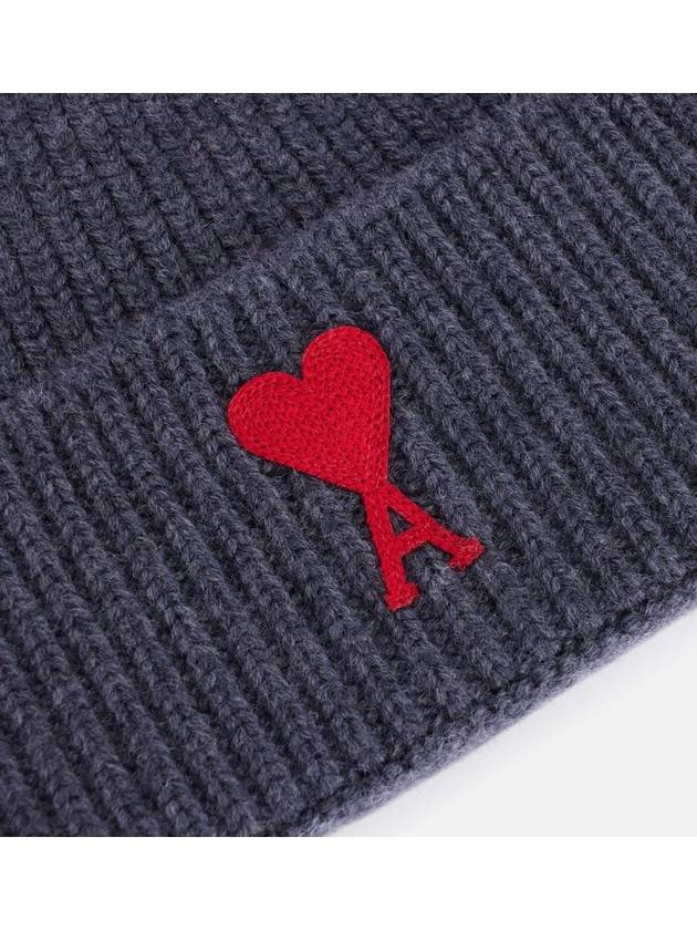 Embroidered Logo Wool Beanie Grey - AMI - BALAAN 4