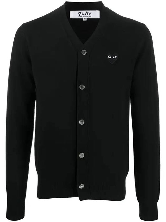 Play Men's Black Heart Wappen Wool Cardigan Black - COMME DES GARCONS - BALAAN 1