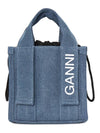 Tech Mini Logo Print Denim Tote Bag Navy - GANNI - BALAAN 4