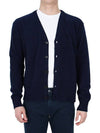 Heart Logo V Neck Cashmere Cardigan Navy - AMI - BALAAN 4