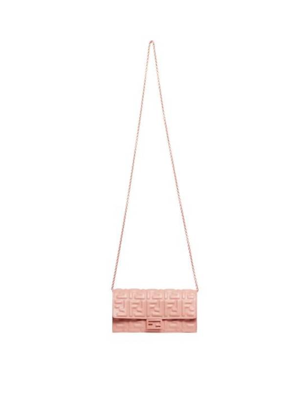 Baguette Continental Embossed FF Logo Chain Long Wallet Pink - FENDI - BALAAN 1