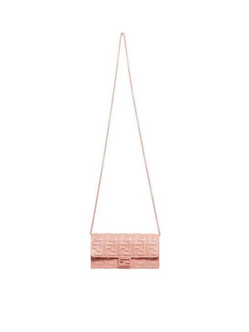 Baguette Continental Embossed FF Logo Chain Long Wallet Pink - FENDI - BALAAN 1