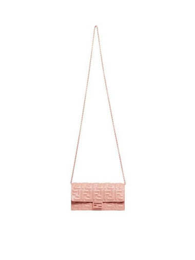 Baguette Continental Embossed FF Logo Chain Long Wallet Pink - FENDI - BALAAN 1