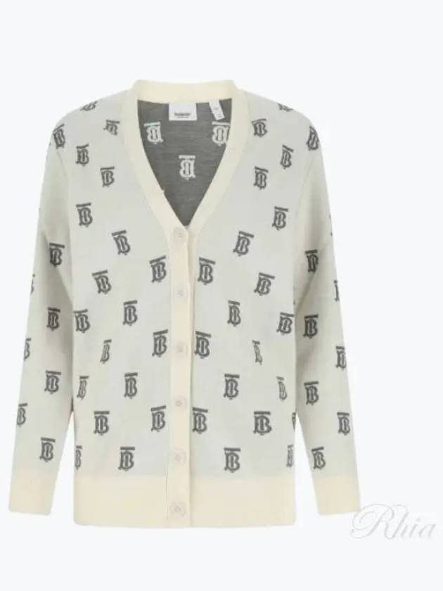 TB Monogram Stretch Wool Blend Cardigan Ivory - BURBERRY - BALAAN 2