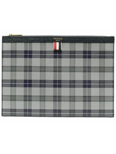 Tartan Pebble Grain Leather Clutch Bag Grey - THOM BROWNE - BALAAN 2