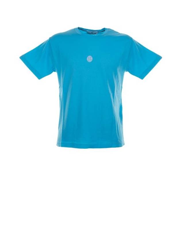 Garment Dyed Lettering One Print Cotton Jersey Short Sleeve T-Shirt Turquoise - STONE ISLAND - BALAAN 2