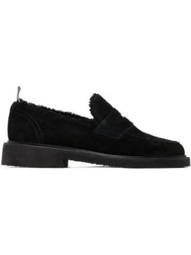 Shearling Lining Suede Penny Loafers Black - THOM BROWNE - BALAAN 1