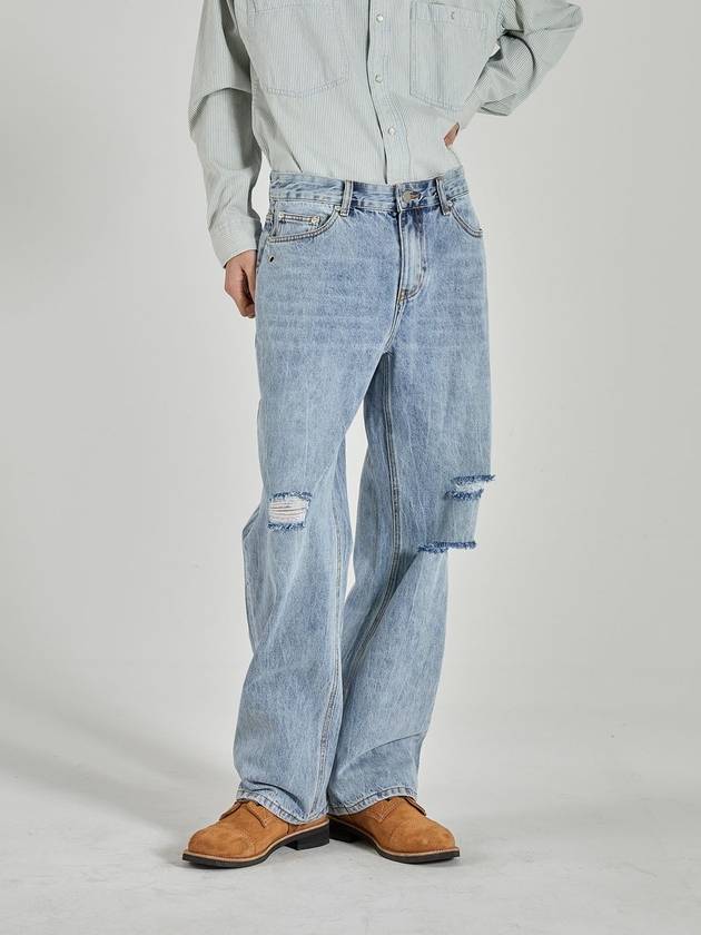 Iconic Destroyed Wide Denim Pants - GOLD PERCENT - BALAAN 1