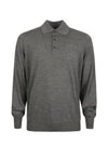 Men's Knit Long Sleeve Polo Shirt Grey - BRUNELLO CUCINELLI - BALAAN 2