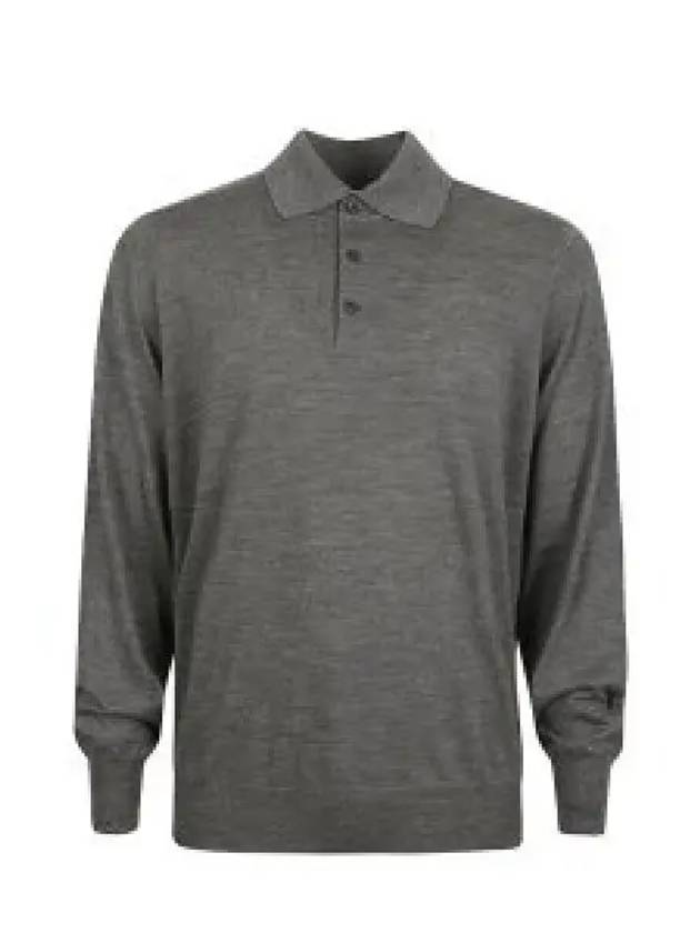 Men's Knit Long Sleeve Polo Shirt Grey - BRUNELLO CUCINELLI - BALAAN 2