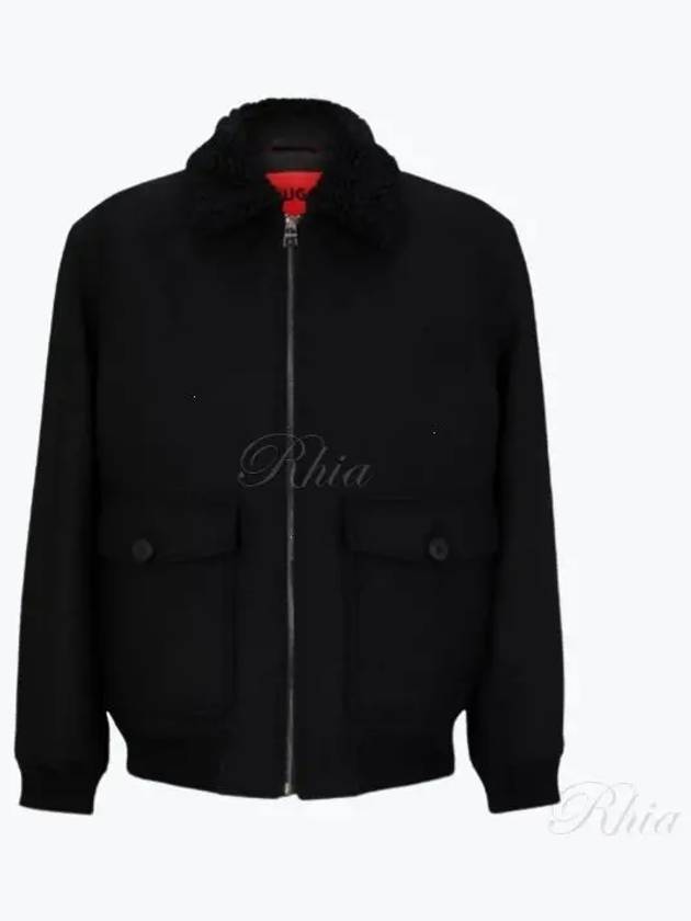 Teddy Collar Regular Fit Bomber Jacket Black - HUGO BOSS - BALAAN 2