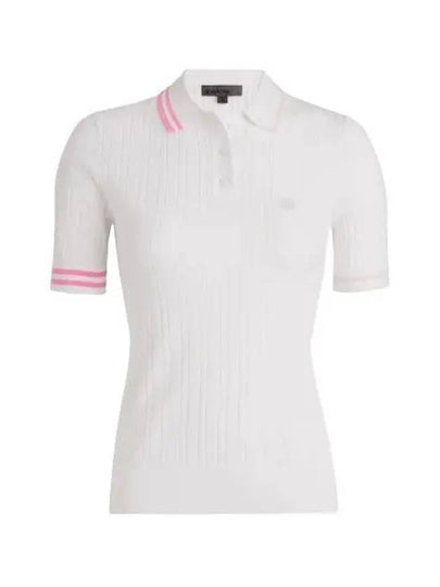 Contrast Ribbed Striped Cotton Blend Knit Polo Shirt Snow - G/FORE - BALAAN 2