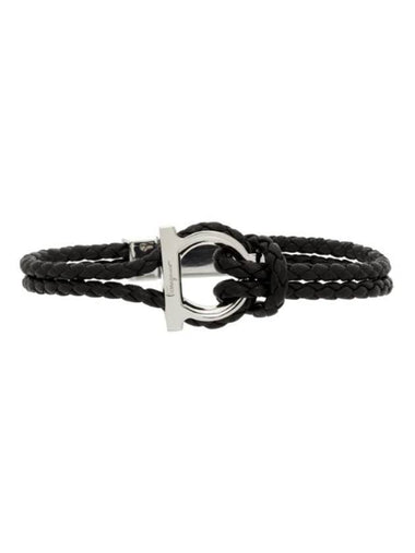 Gancini Leather Bracelet Silver Black - SALVATORE FERRAGAMO - BALAAN 1