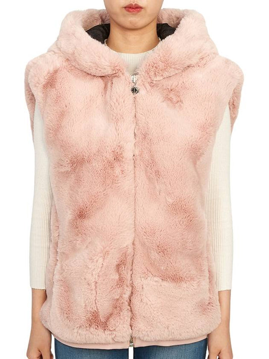 State Bunny Fur Hooded Vest Pink - MOOSE KNUCKLES - BALAAN 2