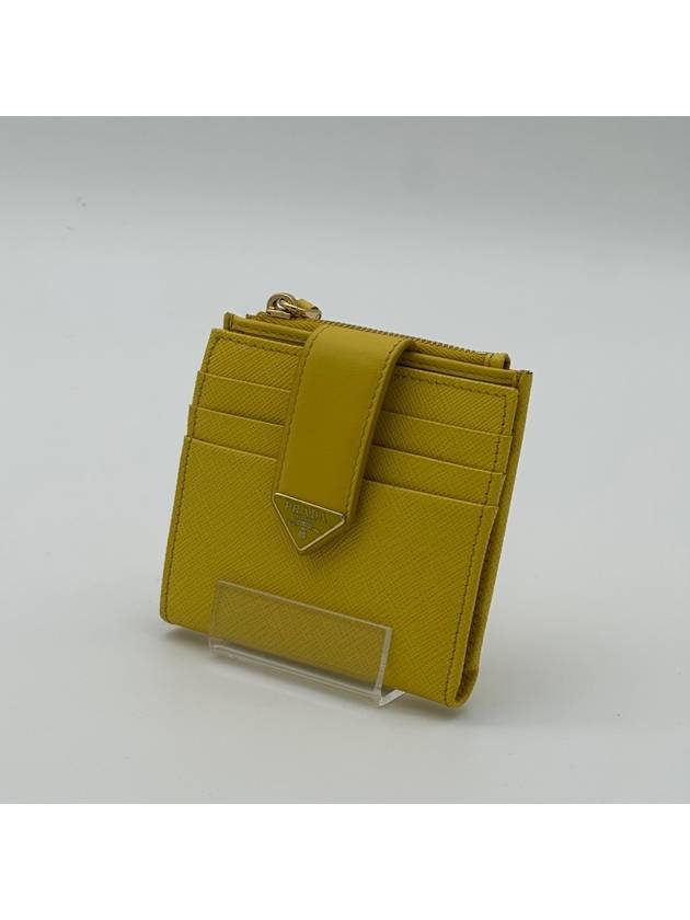 Saffiano Smooth Leather Small Half Wallet Sunny Yellow - PRADA - BALAAN 4