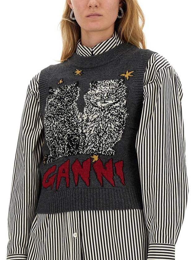 Graphic Cat Vest Grey - GANNI - BALAAN 5