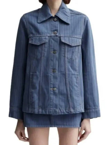 Stripe Overdyed Denim Jacket Blue - GANNI - BALAAN 1