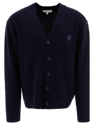 Bold Fox Head Patch Comfort Ribbed Cardigan Navy - MAISON KITSUNE - BALAAN 1