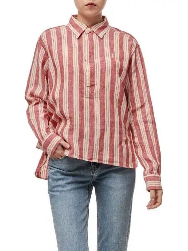 W Plaid Linen Pullover Shirt Pink - POLO RALPH LAUREN - BALAAN 2