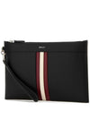 Logo Print Stripe Zipper Clutch Bag Black - BALLY - BALAAN 3