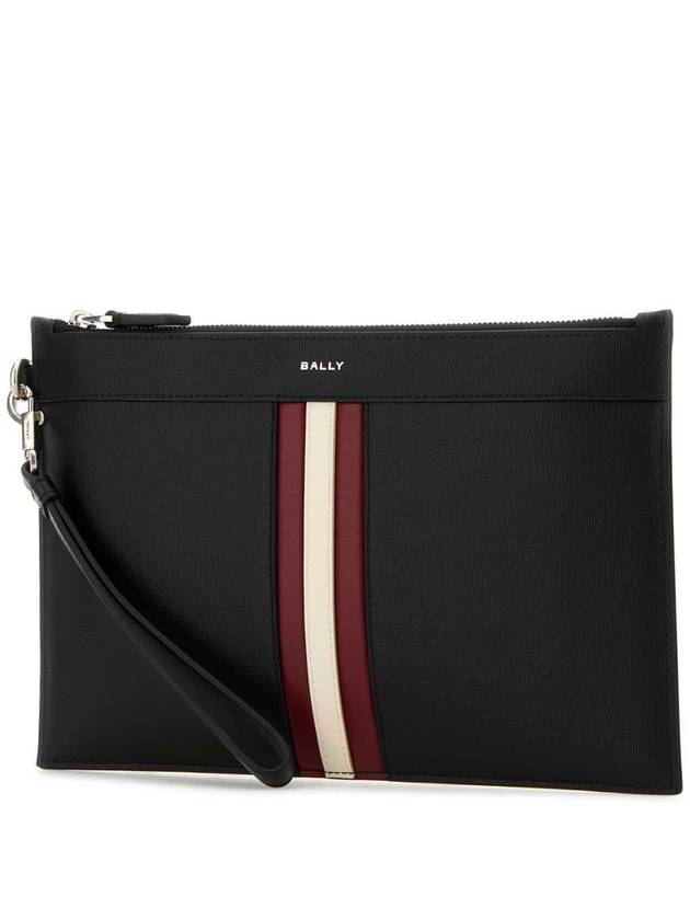 Logo Print Stripe Zipper Clutch Bag Black - BALLY - BALAAN 3