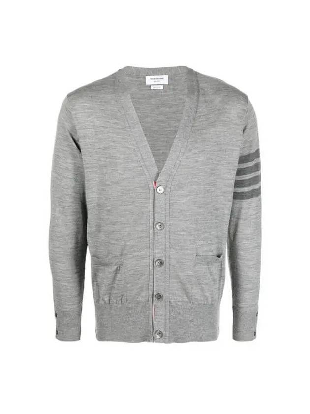 4-Bar Stripe Sustainable Merino Wool Cardigan Grey - THOM BROWNE - BALAAN 2