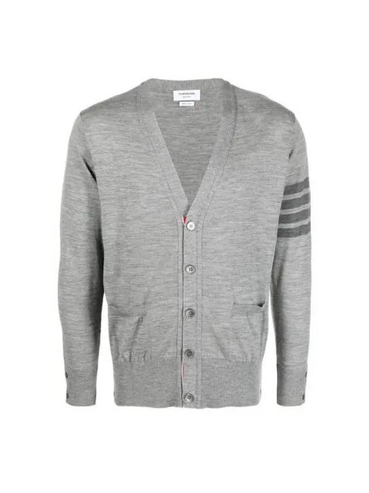 4-Bar Stripe Sustainable Merino Wool Cardigan Grey - THOM BROWNE - BALAAN 2