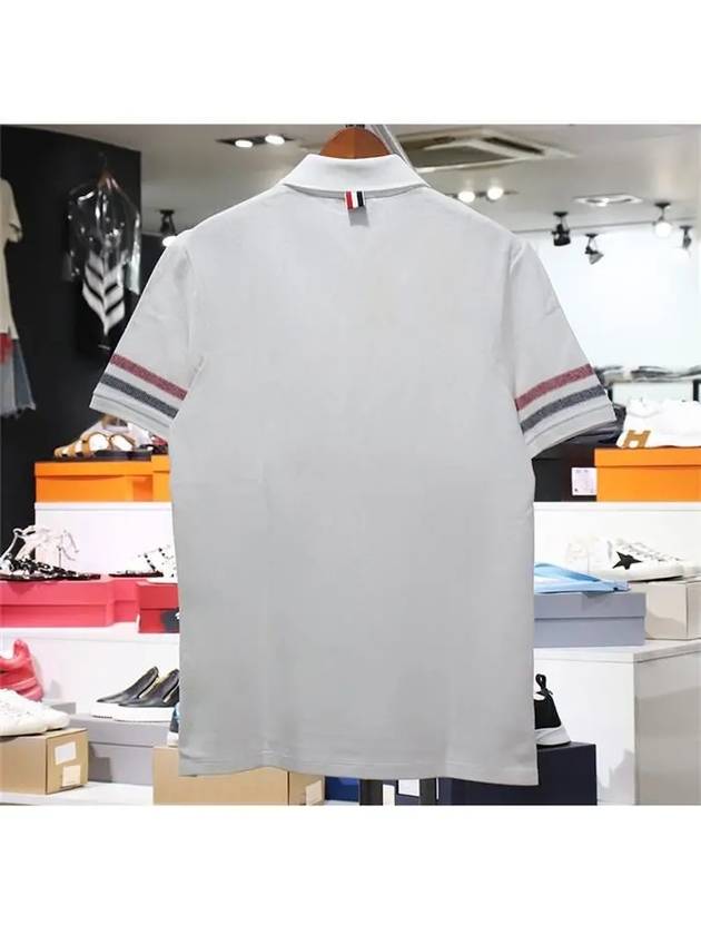 Men's RWB Stripe Cotton Polo Shirt White - THOM BROWNE - BALAAN 4