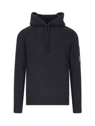 Lambswool Knit Hoodie Black - CP COMPANY - BALAAN 1