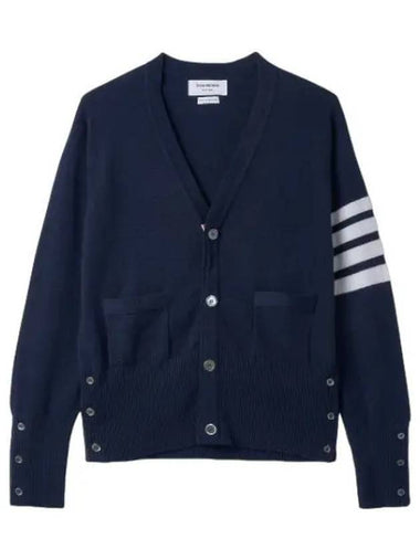 Diagonal V neck cardigan navy - THOM BROWNE - BALAAN 1