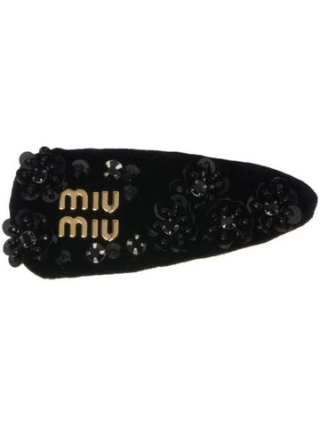logo-embellished sequinned velvet hair pin 5IF0922CPZ - MIU MIU - BALAAN 1