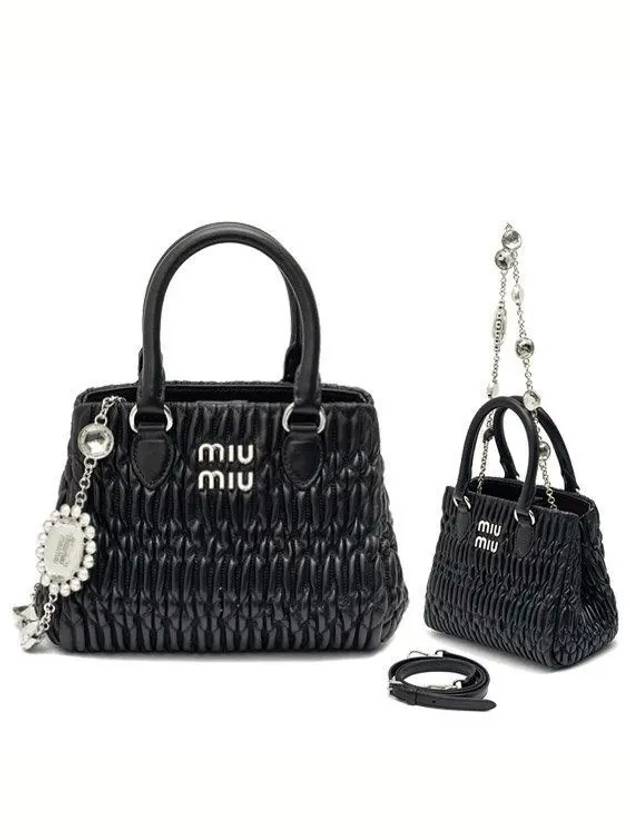 Logo Crystal Nappa Leather Tote Bag Black - MIU MIU - BALAAN 2