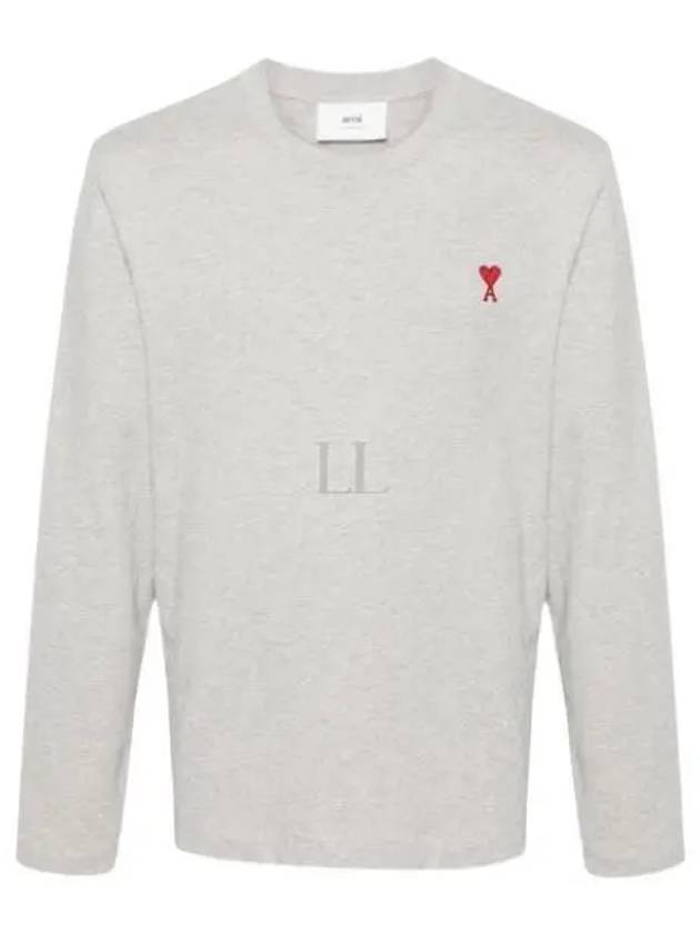 Chain Stitch Heart Logo Long Sleeve T-Shirt Grey - AMI - BALAAN 2