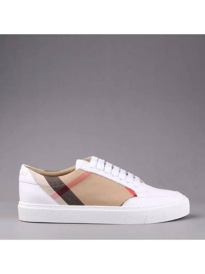 House Check Leather Sneakers Optic White - BURBERRY - BALAAN 2