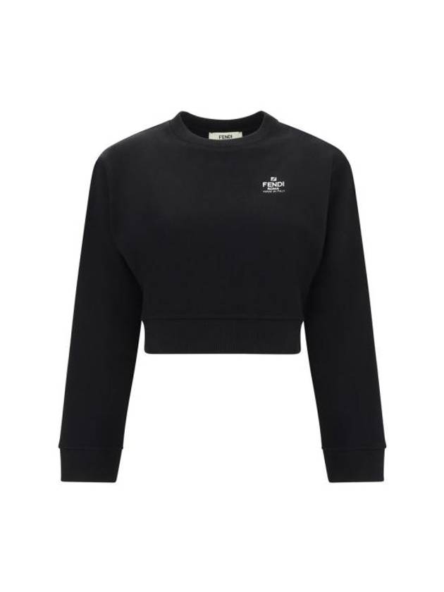 Logo Embroidery Crew Neck Sweatshirt Black - FENDI - BALAAN 2