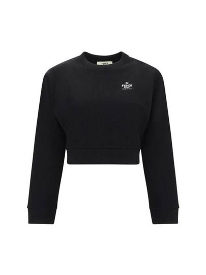 Logo Embroidery Crew Neck Sweatshirt Black - FENDI - BALAAN 2