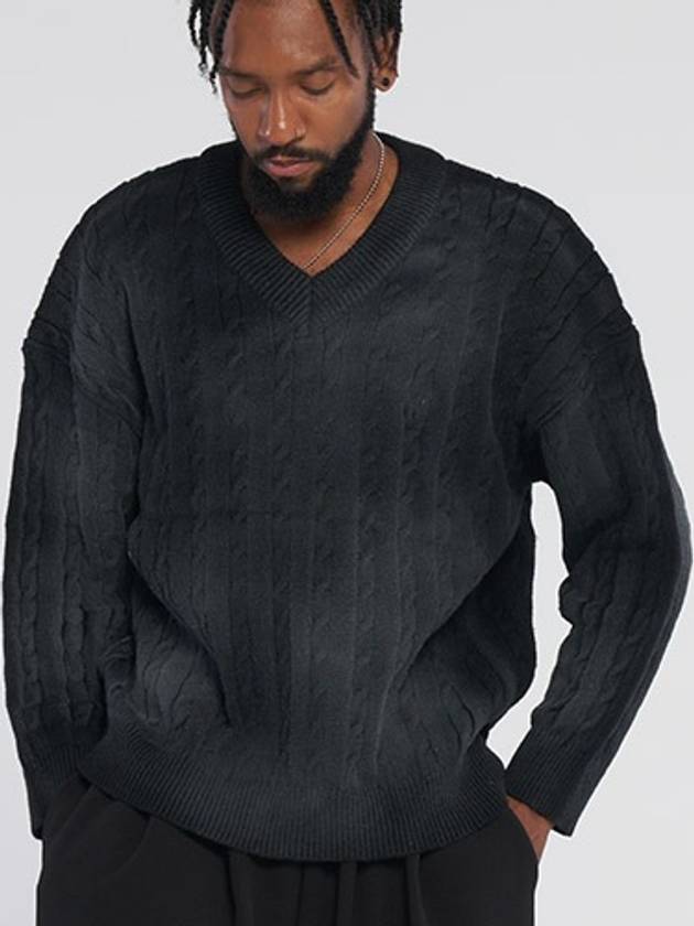 Dirty Spray V Neck Twisted Knitwear Black - TENER - BALAAN 1