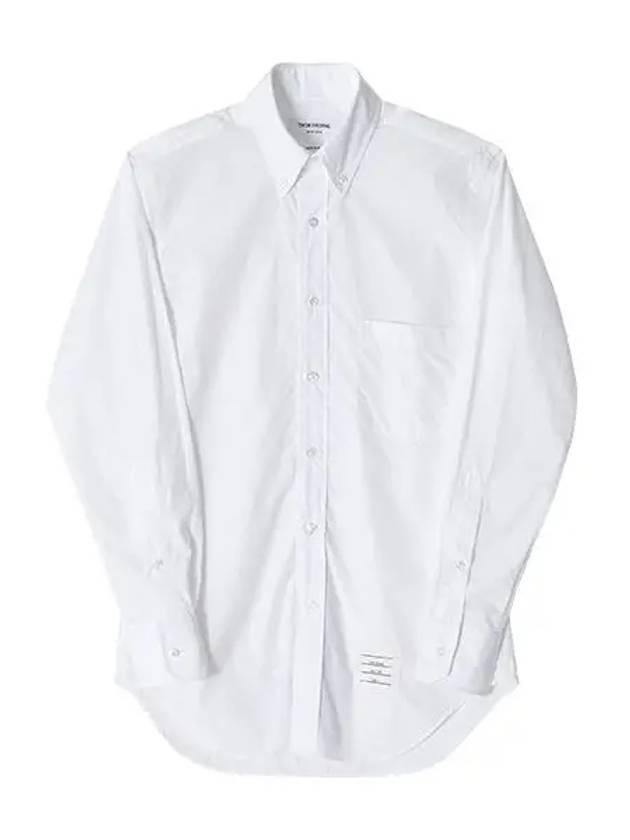 Men's Grosgrain Placket Solid Poplin Long Sleeve Shirt White - THOM BROWNE - BALAAN 4