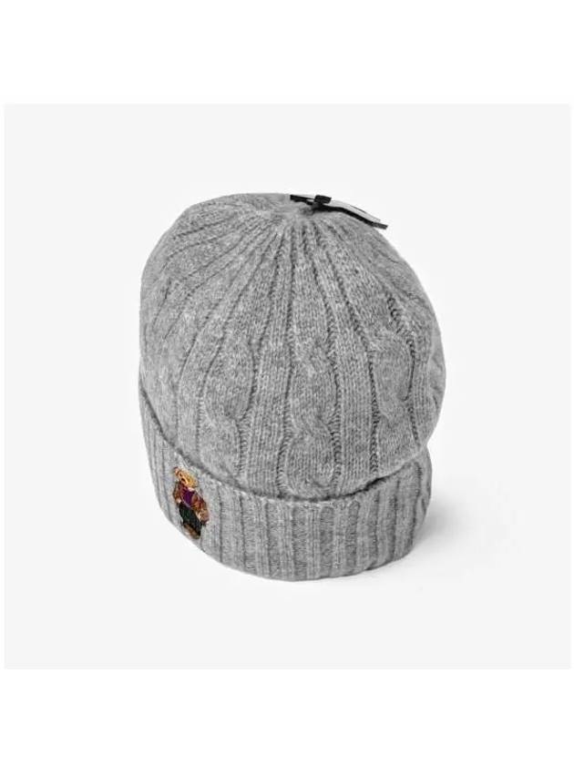 Polo Bear Cable Knit Wool Beanie Grey - POLO RALPH LAUREN - BALAAN 6