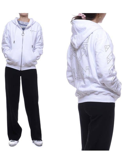 Puzzle Print Zip-Up Hoodie White - OFF WHITE - BALAAN 2