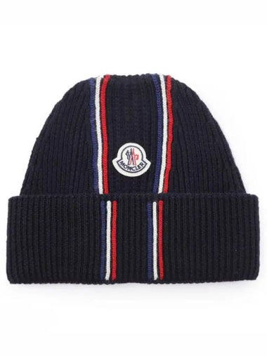 3B00036 M1131 742 Logo Patch Tricolor Wool Beanie - MONCLER - BALAAN 1