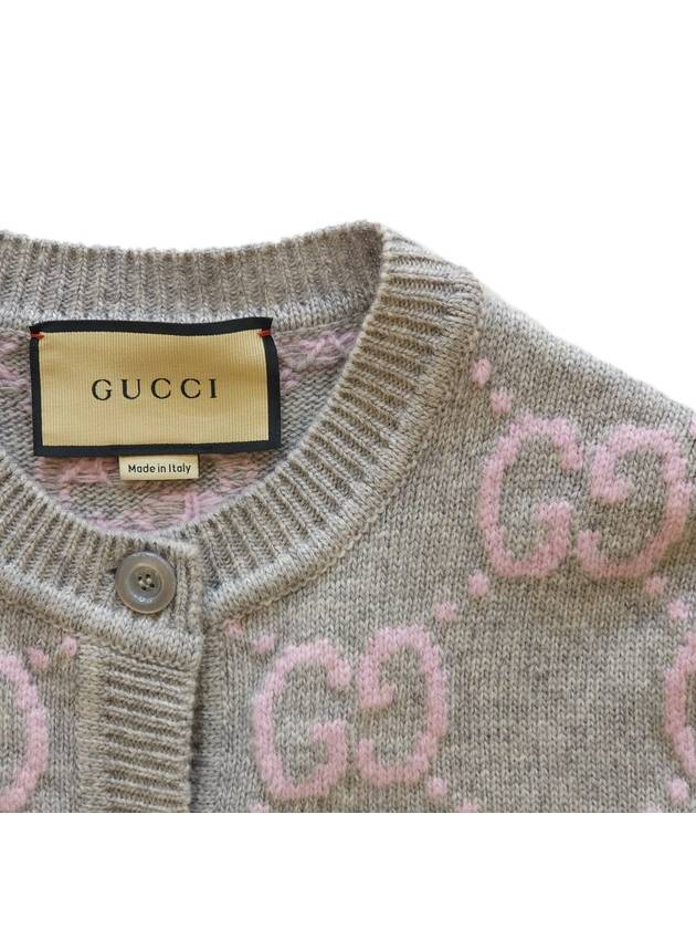 GG Knit Wool Cardigan Light Grey Pink - GUCCI - BALAAN 4