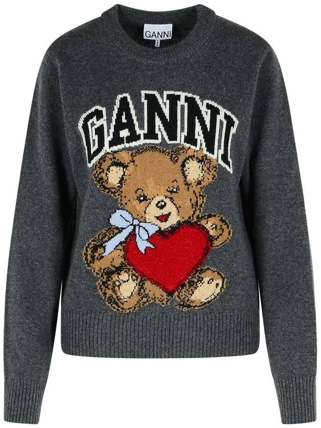 Graphic Bear Knit Top Grey - GANNI - BALAAN 2