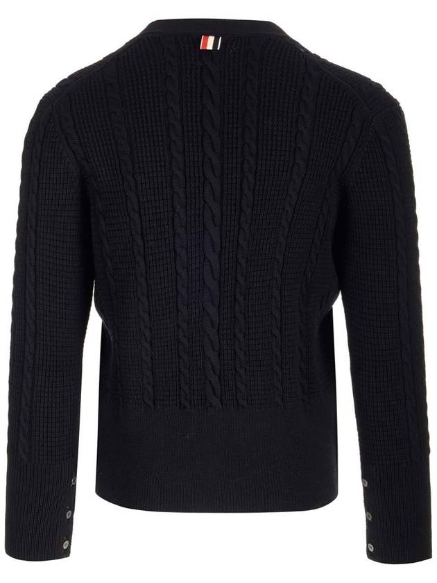 Cable Knitwear Virgin Wool Cardigan Navy - THOM BROWNE - BALAAN 3