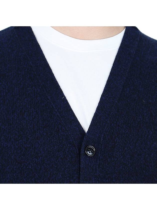 Heart Logo V Neck Cashmere Cardigan Navy - AMI - BALAAN 7