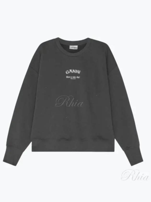 Logo Print Oversized Sweatshirt Grey - GANNI - BALAAN 2