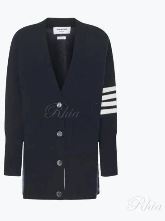 Stitched Cotton 4 Bar Cardigan Navy - THOM BROWNE - BALAAN 2