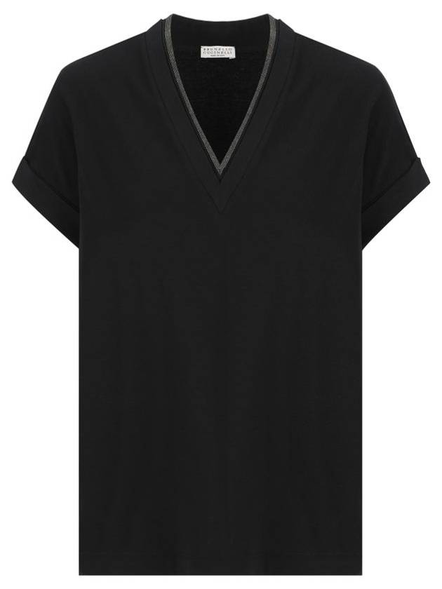 Monilli V-neck short sleeve t-shirt black - BRUNELLO CUCINELLI - BALAAN 2